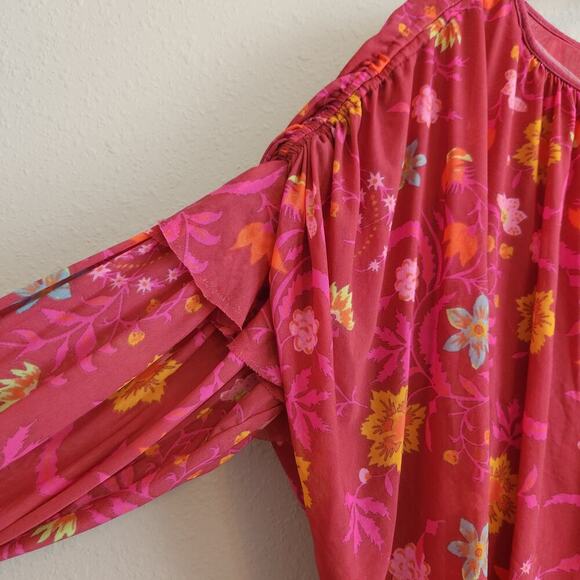 Free People Size Small Wildflower Honey Berry Floral Boho‎ Balloon Sleeve Blouse - Picture 7 of 12